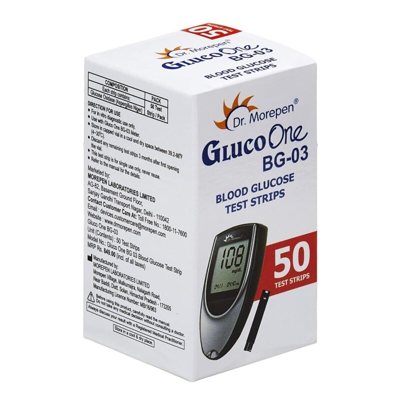 Buy Dr. Morepen BG-03 Blood Glucose Test Strips (50 Strips) – No Coding, Accurate Results | India