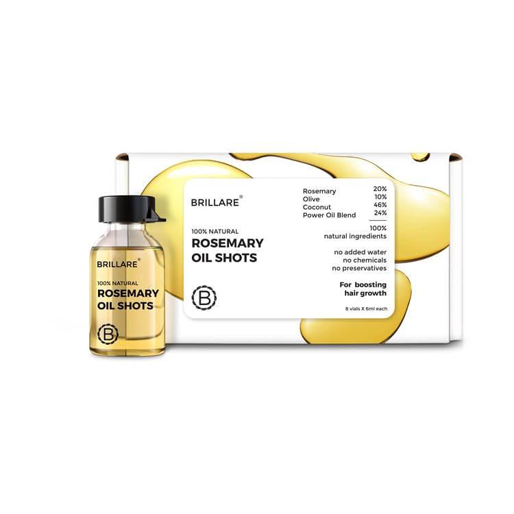 Brillare 20% Rosemary Oil Shots For Rapid Hair Growth | Improves Thickness | Controls Hair Fall & Nourishes Scalp | 100% Natural, Non Greasy Hair Oil Shots For Men & Women