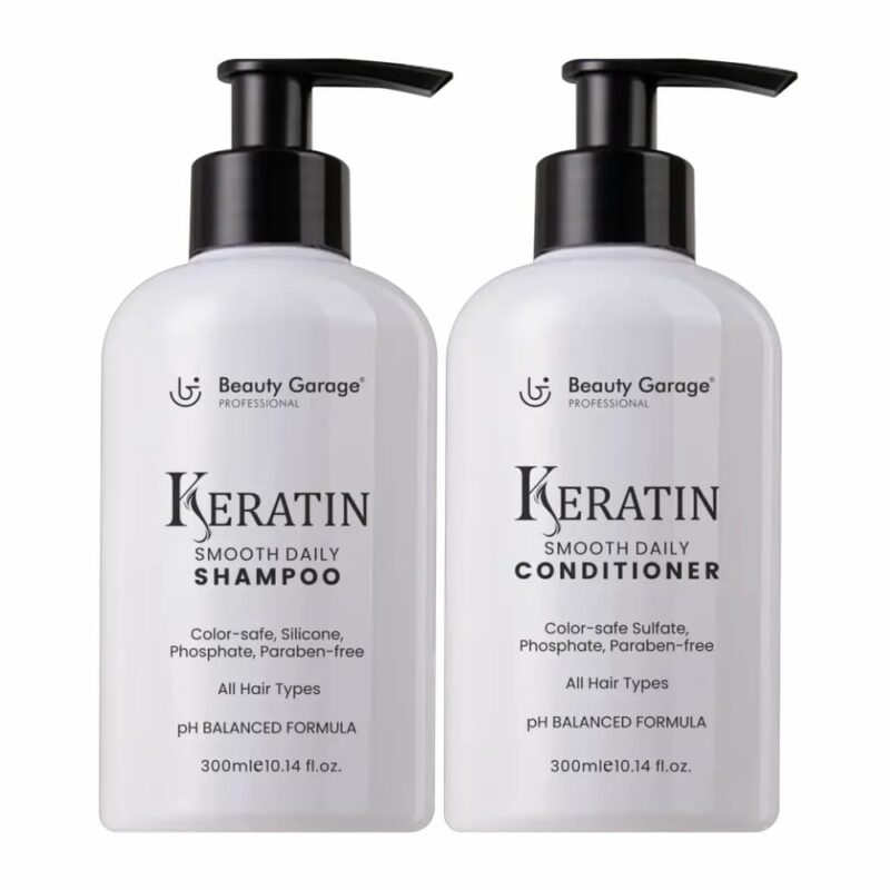 Beauty Garage Keratin Shampoo and Conditioner Combo | 300ml Each | Keratin Hair Care Kit for Women and Men | Sulphate & Phosphate Free | Repairs Damage & Reduces Frizz