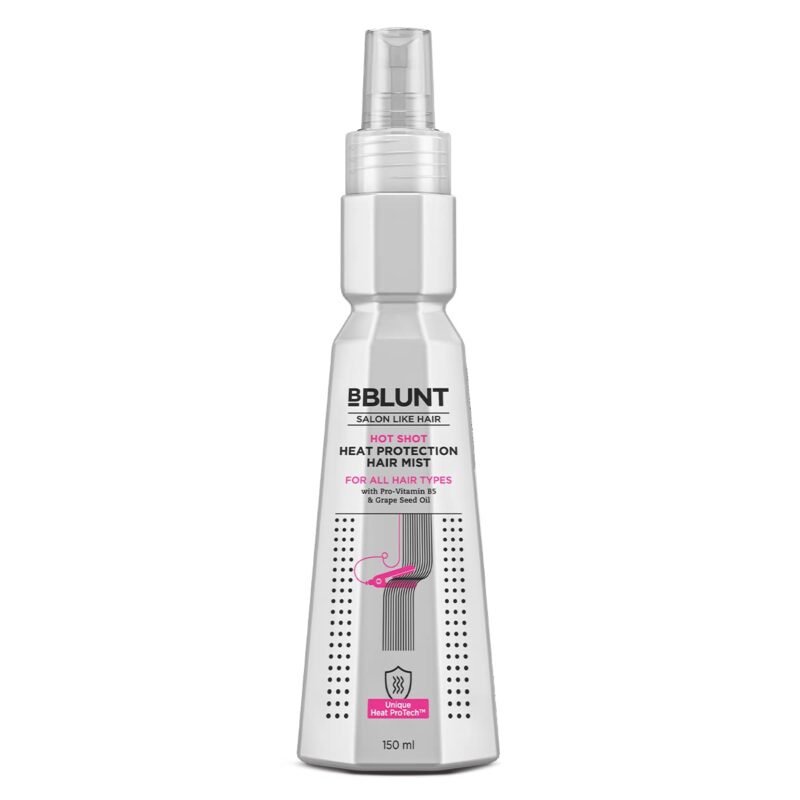 Bblunt Hot Shot Heat Protection Hair Mist | Designed for Indian Hair | Prevents Damage | Upto 230° Celsius Protection | Hair Spray for Men & Women | 150 ml