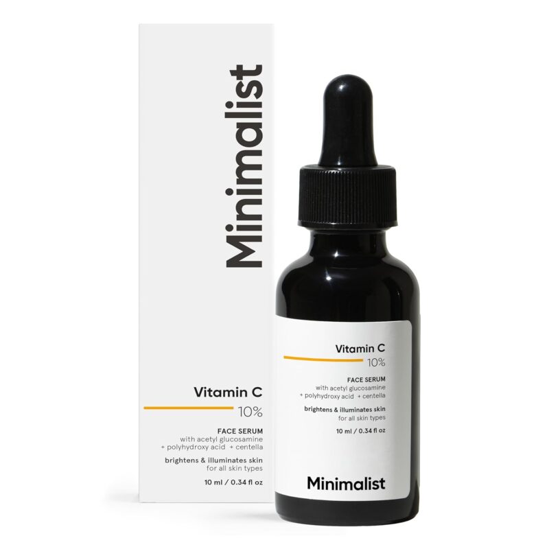 Minimalist 10% Vitamin C Face Serum | Formulated & Tested For Sensitive Skin with Ethyl Ascorbic Acid & PHA | All Skin Types| Brightening & Hydrating Formula for Unisex, 10ml
