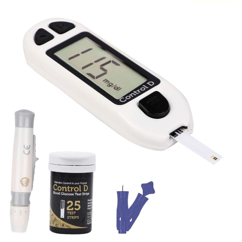 Control D Glucose Blood Sugar testing Machine with 25 Strips Glucometer, White