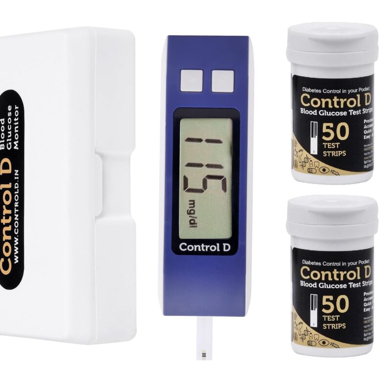 Control D Blue Glucose Blood Sugar testing Machine with 100 Strips Glucometer