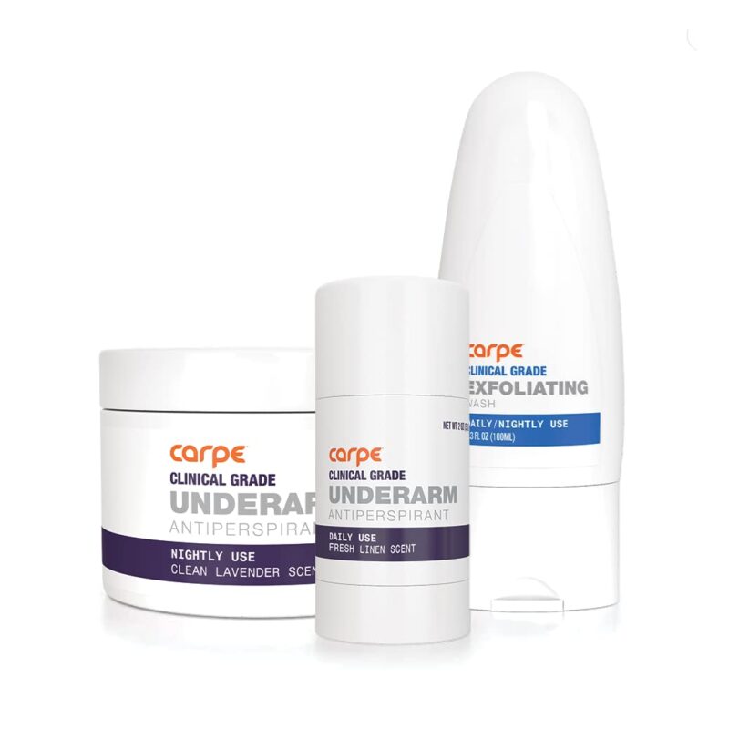 Carpe Clinical Grade Underarm Regimen - Combat sweat, Block excessive sweating and Help control hyperhidrosis with a Premium 3-step Sweat Protection System of Leading Hyperhidrosis Products - Charcoa