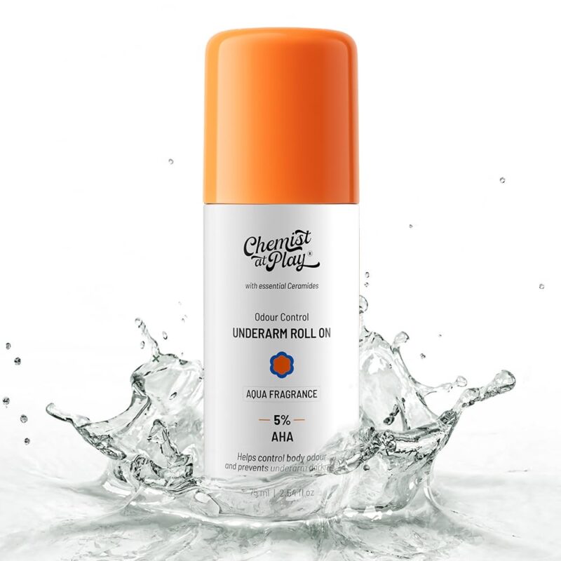 Chemist At Play UnderArm Roll-On with 5% AHA, Lactic Acid & 1% Mandelic Acid | Prevents Body Odour, Brightens Skin & Exfoliates Underarm | Fades Pigmentation & Kills Bacteria | For Sensitive Skin | Aqua Fragrance | Alcohol Free - 75ml