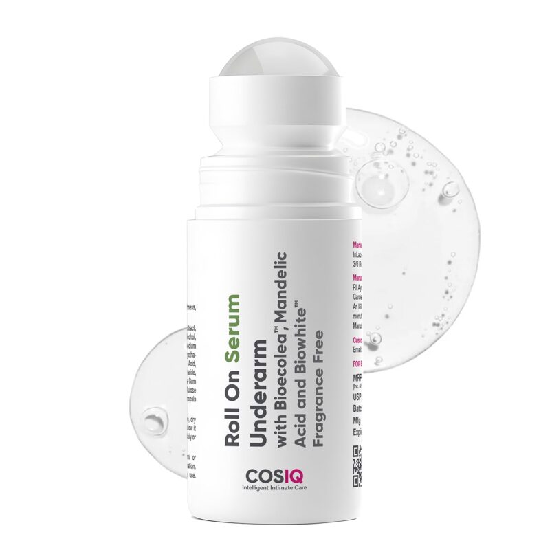 Cos-IQ Brightening Underarm Roll On Serum | With Bioecolea, Mandelic Acid and Bio White | Fragrance Free | Controls Odour, Provides all-day freshness, softens Skin Long-Lasting Protection | Brightens Skin & Exfoliates Underarms | Suitable For Sensitive Skin | 40Ml