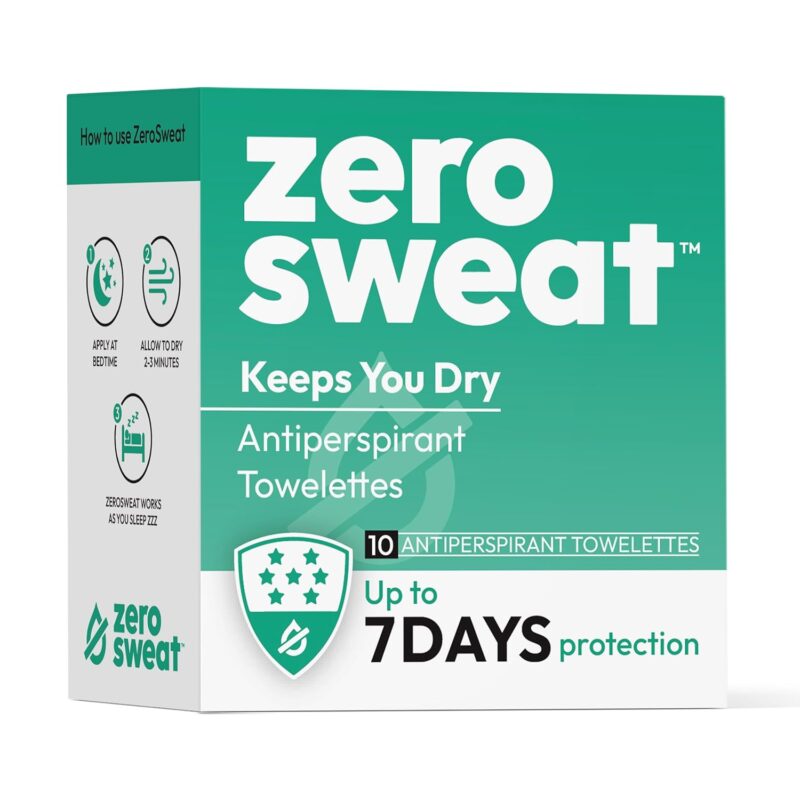 ZeroSweat Antiperspirant Wipes Deodorant | Clinical Strength Hyperhidrosis Treatment - Reduces Armpit Sweat - 10 Wipes New & Improved