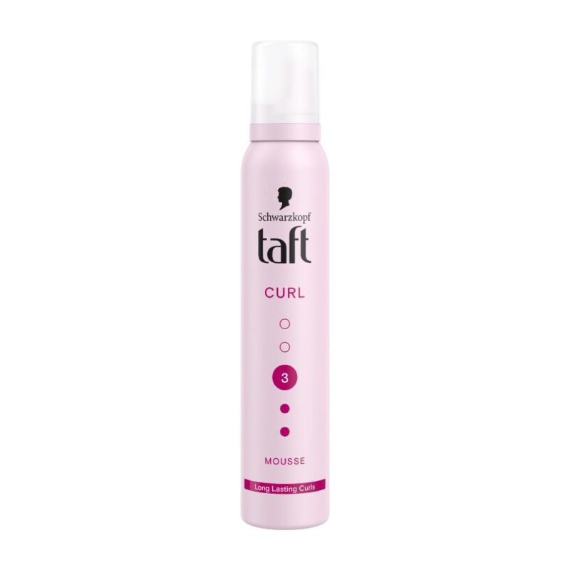 Schwarzkopf TAFT Curl Hold 3 Hair Mousse, For Long Lasting Curls, Weather-Proof Formula With No Stickiness, Heat Protection And Shine, Silicone Free, Lightweight Styler To Controls Frizz, 200Ml