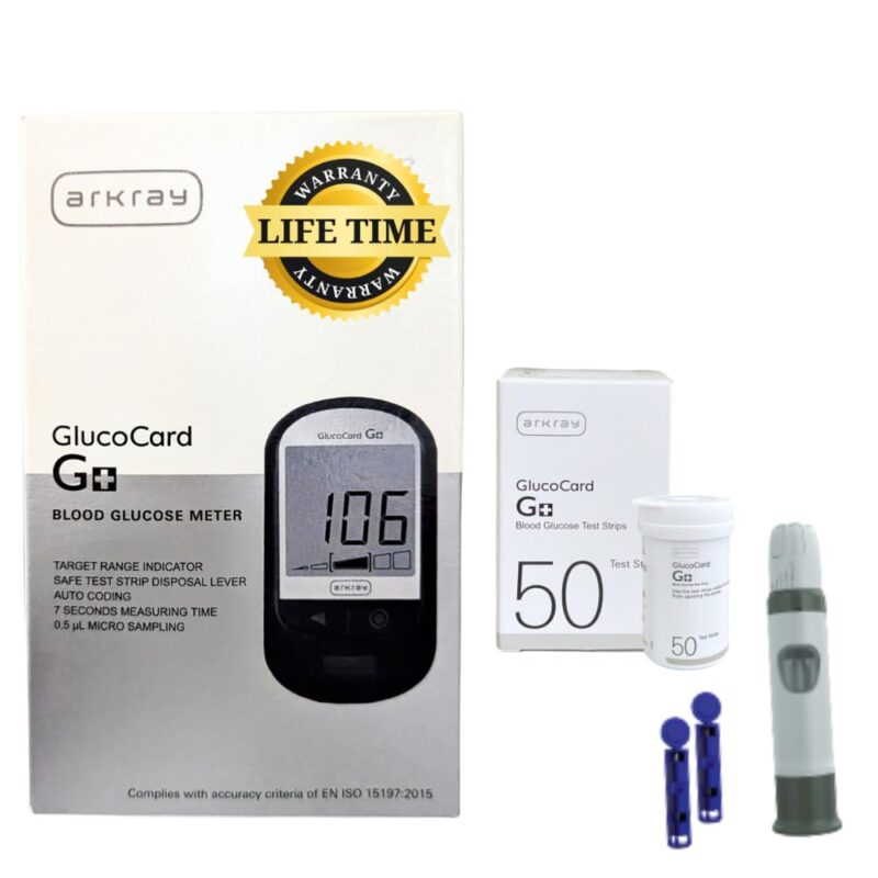 ARKRAY Glucocard G+ Advance Glucometer Kit | 50 Test Strips + 25 Lancets + Lancing Device | Sugar Testing Machine for Home Use | Made in India | Japanese Technology