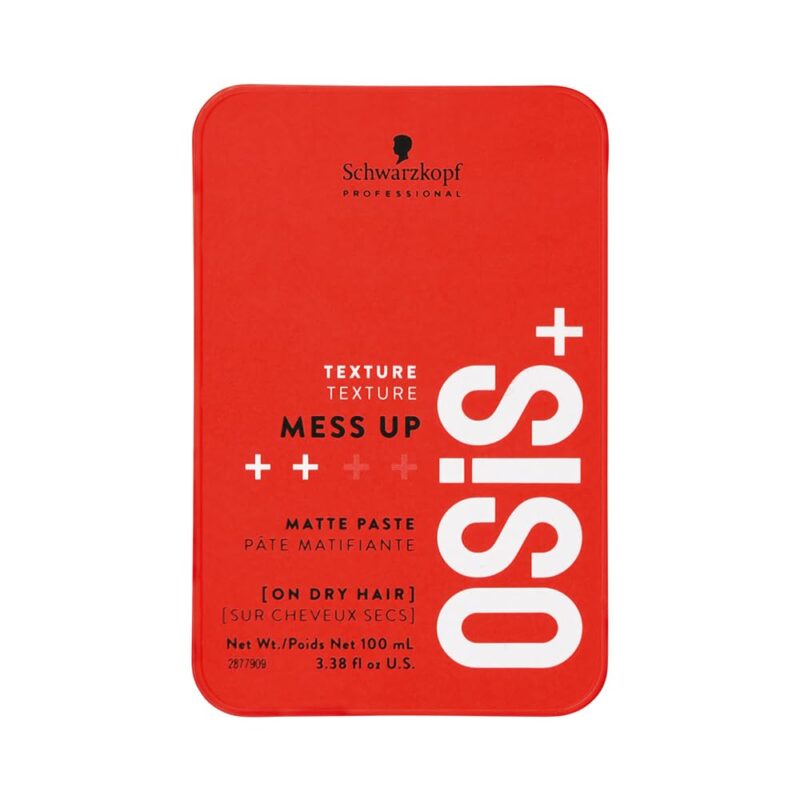 Schwarzkopf Professional OSiS+ Mess Up Hair Styling Matte Paste |Easy to Mould |Easy to apply and Wash | Vegan | Medium Hold | Dry and Non-Greasy | Matte finish| Pomade | 100 ml