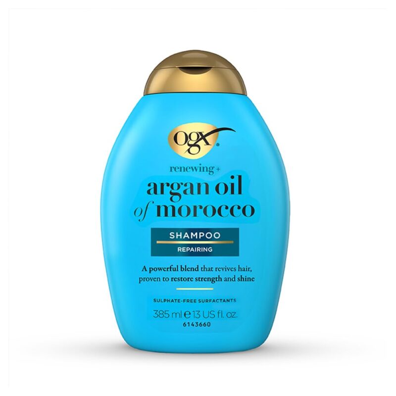 OGX Renewing + Argan Oil of Morocco Hydrating Growth Hair Shampoo to Help Moisturize, Soften & Strengthen Hair | Cold Pressed Argan oil with vitamin E and super-charged antioxidants | Sulphate-Free Surfactants | Paraben-Free | 385ml.