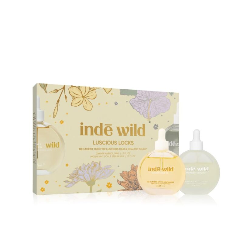 indē wild Luscious Locks Giftbox | Champi Oil + Overnight Scalp Serum Combo | Reduces Hairfall, Soothes Scalp, Boosts Hair Density | for Dry, Itchy, Dandruff, Flaky Scalp | 50ml + 50ml