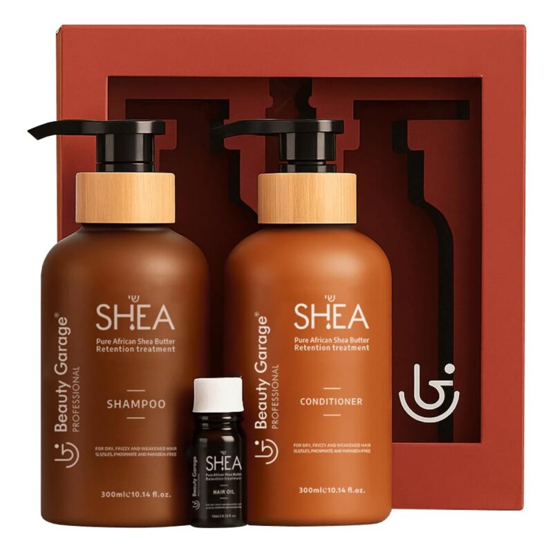Beauty Garage Shea Hair Care Gift Set (Shampoo 300ml, Conditioner 300ml & Shea Oil 10ml)