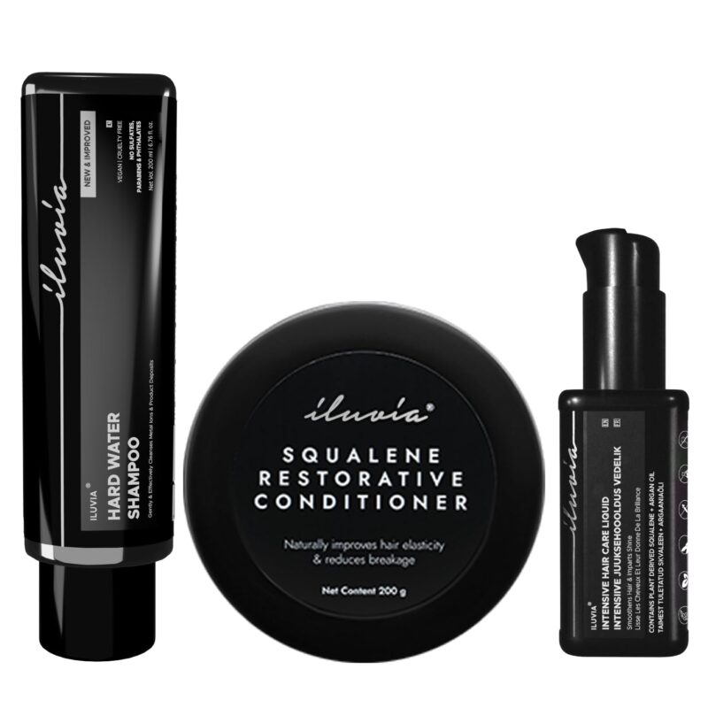 iluvia Complete Professional System- iluvia Hard Water Shampoo 200 Ml & Squalene Restorative Conditioner 200g & Intensive Hair Care Liquid 50ml