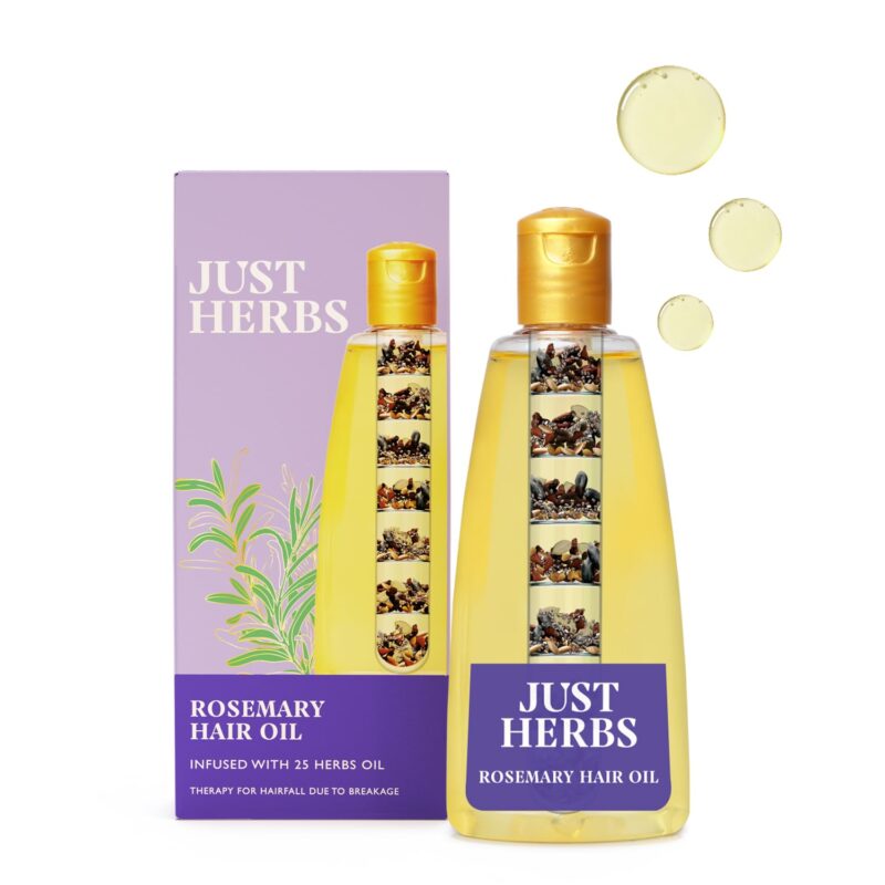 Just Herbs Rosemary Hair Oil | For Hair Growth | Hair Fall Control | Scalp Health | Hair Follicles Ideal for Regular Use and Suitable for All Hair Types | Men & Women 180ml
