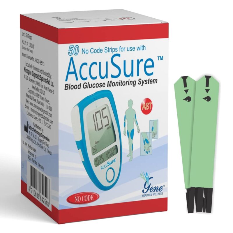 AccuSure Glucometer Test Strips, 50 Strips (Only Strips) Blue
