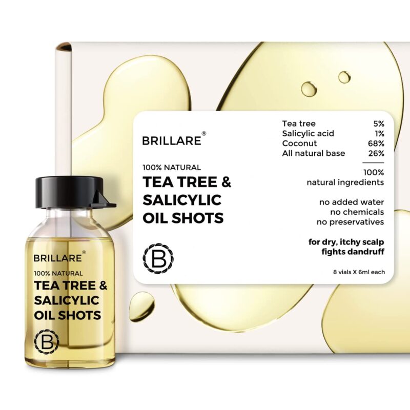 Brillare 5% Tea Tree Hair Oil Shots for Dandruff & Itchy Scalp with 1% Salicylic Acid | Visible Dandruff Reduction & Itch Control from 1st Application | 88% Increased Scalp Hydration