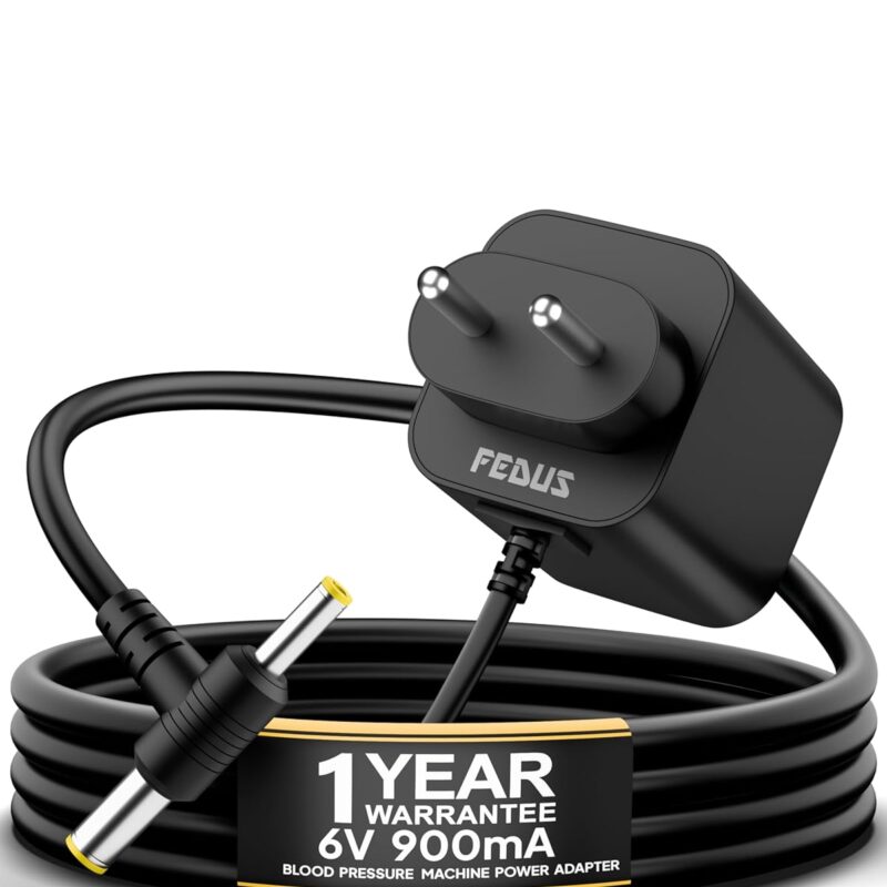 FEDUS PulseGuard6 MPro 6V Adapter for Dr. Morepen BP Monitor Machine (Fits BP-02, BP-09, BP-12, BP-14), BIS Certified Power Supply, 10ft Extra Long Cord, Universal Dual-Pin Charger (4.0mm & 5.5mm)