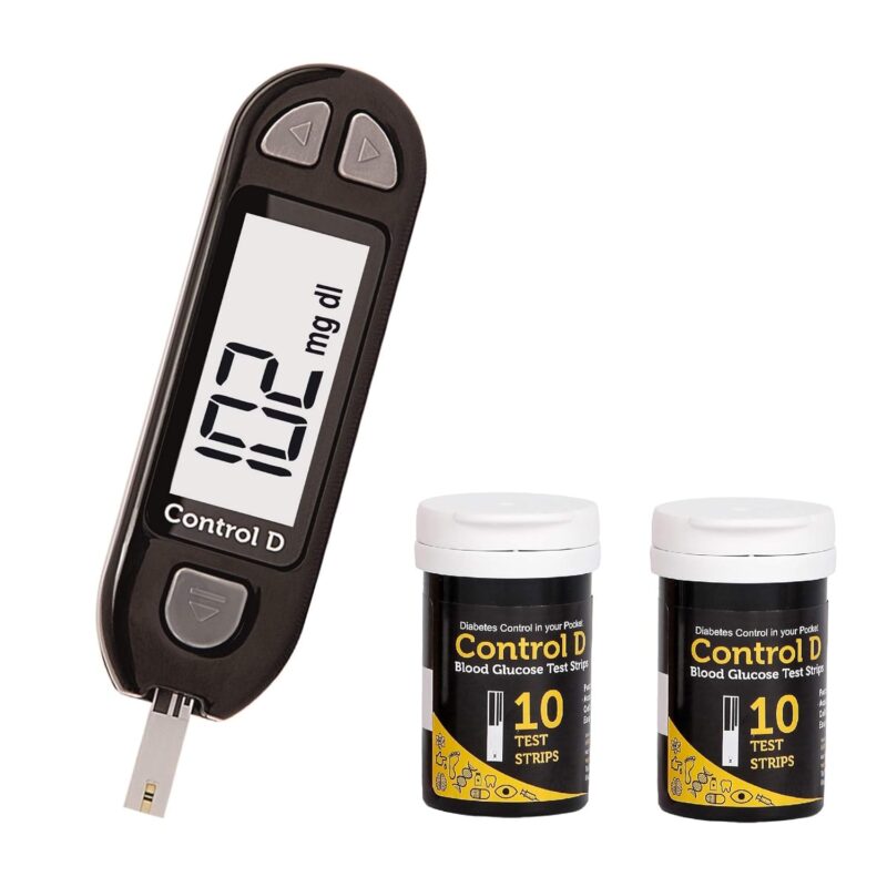 Control D Blood Glucose Monitor (Pack of 20 Strips, Black) | Glucometer
