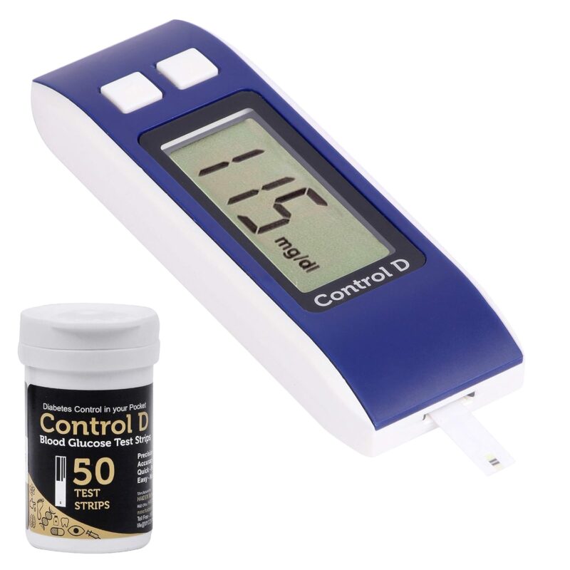 Control D Blue Digital Glucometer Blood Glucose Sugar Testing Monitor Machine with 50 Strips