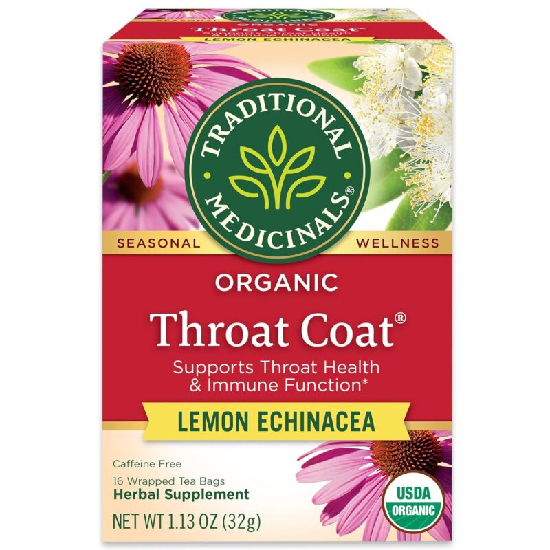 Traditional Medicinals Teas Organic Throat Coat Lemon Echinacea Tea, 16 Bags