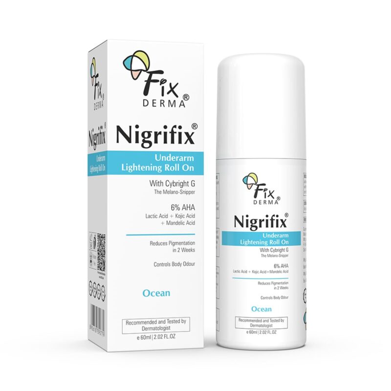 Fixderma Nigrifix Underarm Ocean Roll on With 6% AHA, Lactic Acid & 1% Mandelic Acid & Kojic Acid | Brightens Skin & Exfoliates Underarm | For Sensitive Skin - 60ml (Pack of 1)