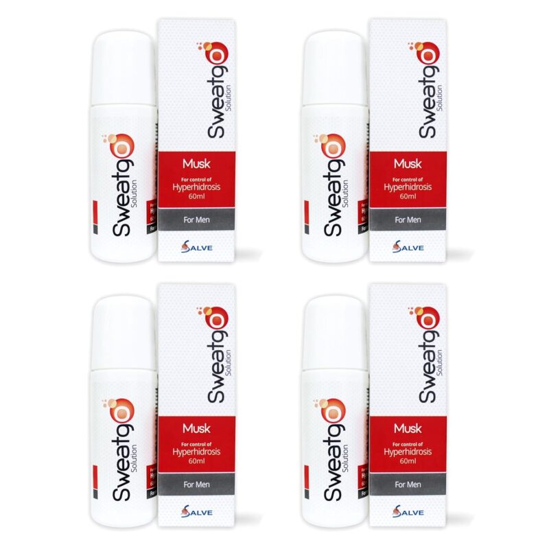 Salve Sweatgo Musk - 60ml (Pack of 4) | Clinical Strength Antiperspirant Roll-On | Dermatologist Recommended, Hyperhidrosis Sweat Control for Underarms, Palms & Feet – Alcohol-Free, Non-Irritant