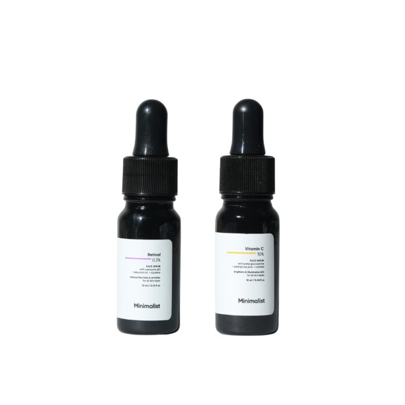 Minimalist 0.3% Retinol Serum 10ml + 10% Advanced Vitamin C Serum 10ml | Anti-Aging, Brightening & Dark Spot Treatment Skincare Duo