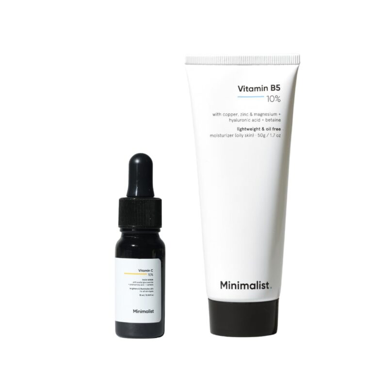 Minimalist Vitamin C 10% Serum + Vitamin B5 Moisturizer | Skin Brightening, Hydration, Dark Spot Reduction & Barrier Repair Combo for Glowing, Smooth & Healthy Skin