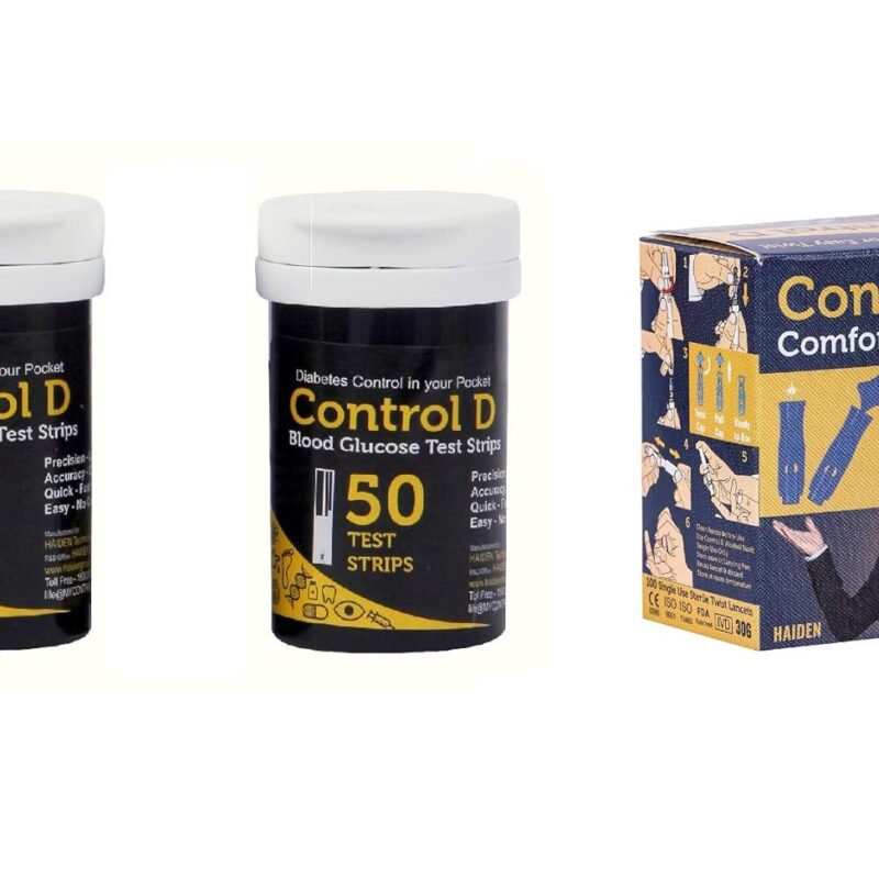 Control D Glucometer 100 Test Strip with Blue Round Comfort 100 Blood Lancet, Needle, Glucose Test Strips only for Control D Glucometer