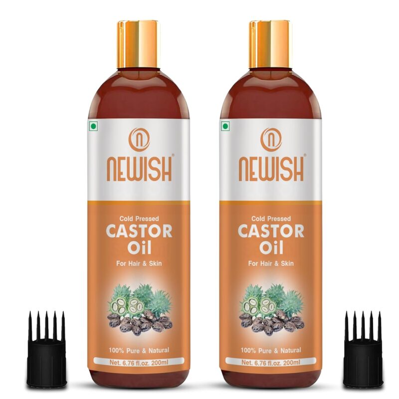 Newish Cold Pressed Castor Oil for Hair Growth, Skin & Eyebrows |Pure & Organic Arandi Oil |Promotes Thicker, Longer Hair & Repairs Cracked Heels - 200ml Pack Of-2