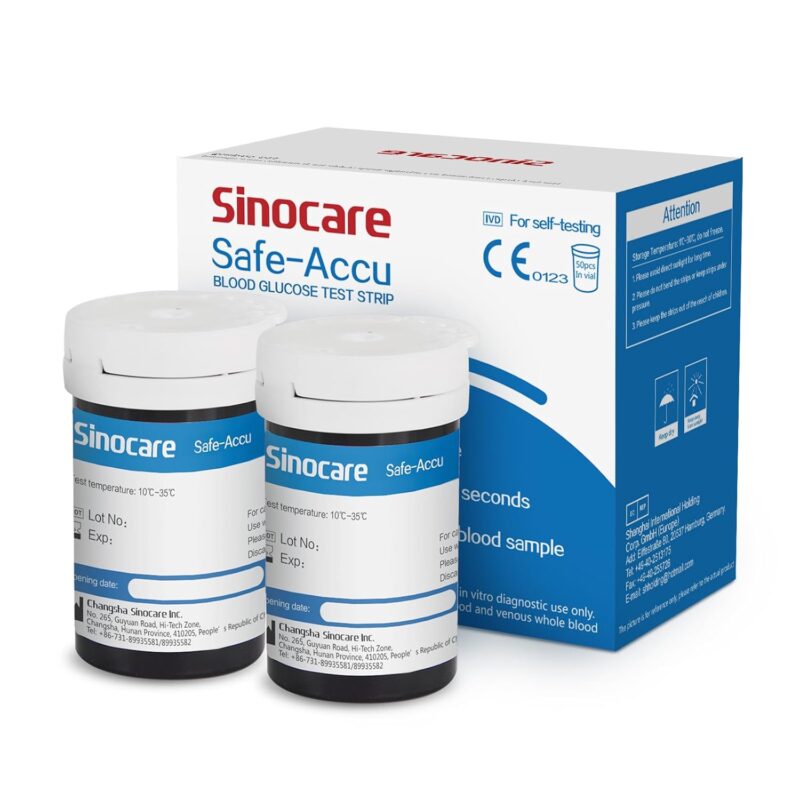 SINOCARE SAFE ACCU Blood Glucose Test STRIPS, Box of 50 | Works with SAFE ACCU GLUCOMETER ONLY | Lancets not included | Blood Glucose Monitor Strips, Pack of 50