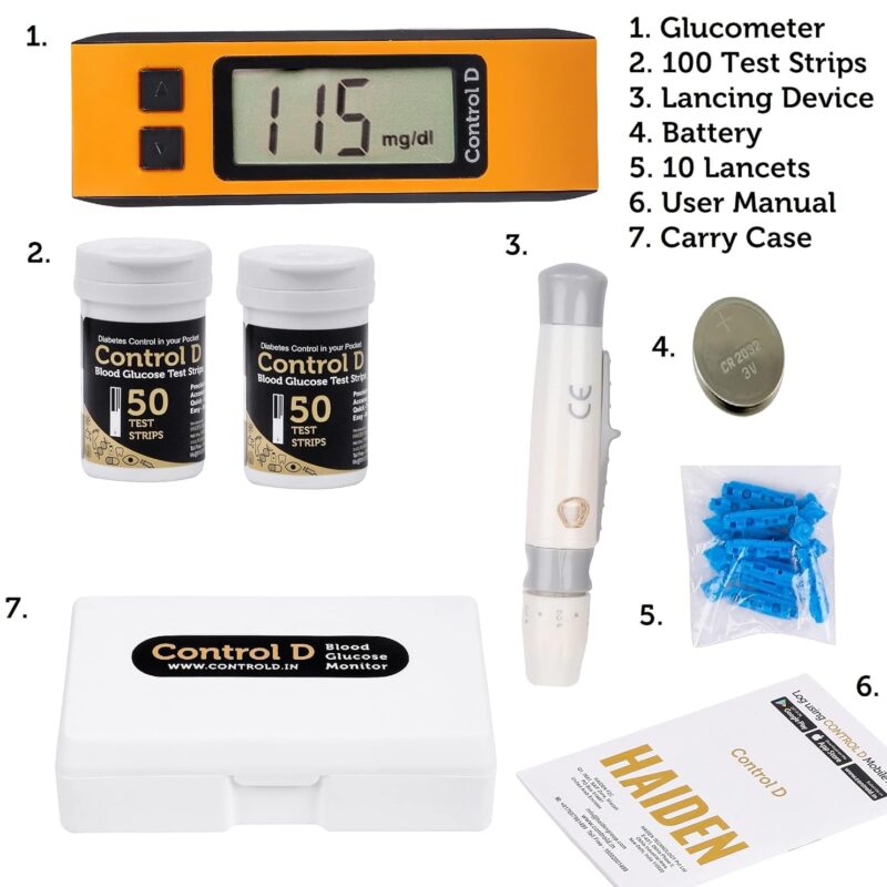 Control D Orange Glucometer Blood Glucos Monitor with 100 Strips