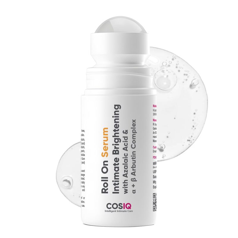Cos-IQ Intimate Brightening Roll-On Serum | With Azelaic Acid & Alpha + Beta Arbutin Complex | For Dark Underarms, Inner Thighs, Knees & Bikini Area | Intimate Areas for Women & Men | 40ml